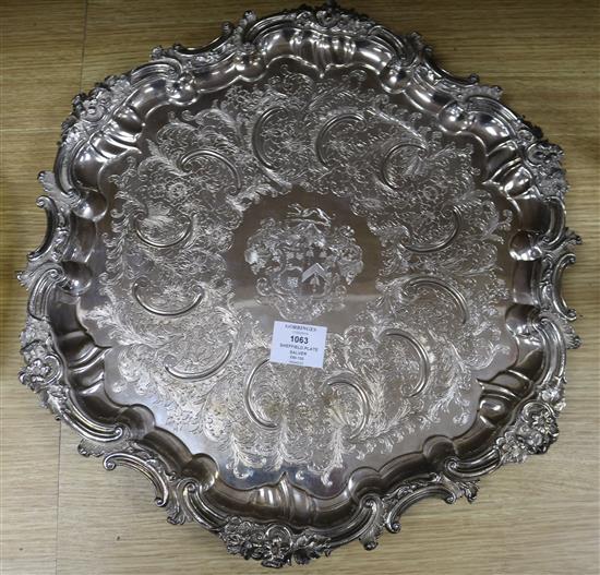 A Sheffield plate salver engraved with the Heneage family crest